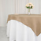 Natural faux jute burlap square table overlay on a white tablecloth.