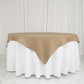 Natural faux jute burlap square table overlay on a white tablecloth.