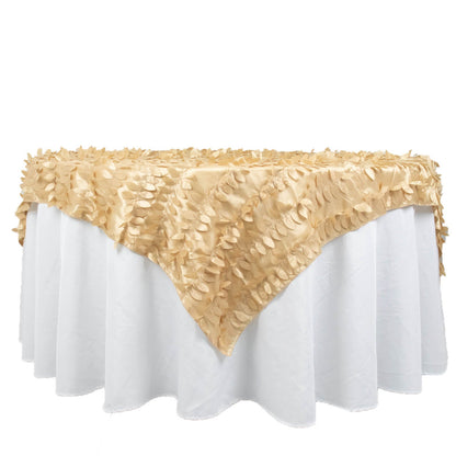 72x72inch Champagne 3D Leaf Petal Taffeta Fabric Table Overlay#whtbkgd
