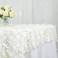 Ivory 3D leaf petal taffeta fabric table overlay on a dining table.