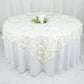 Ivory 3D leaf petal taffeta fabric table overlay on a round table.
