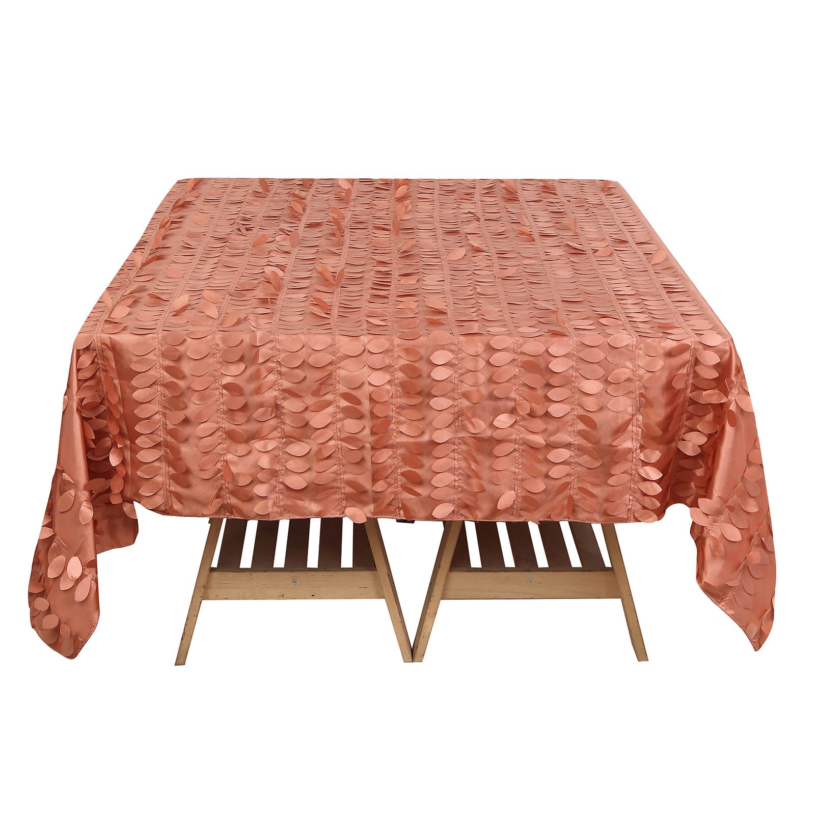 72x72inch Terracotta 3D Leaf Petal Taffeta Fabric Table Overlay