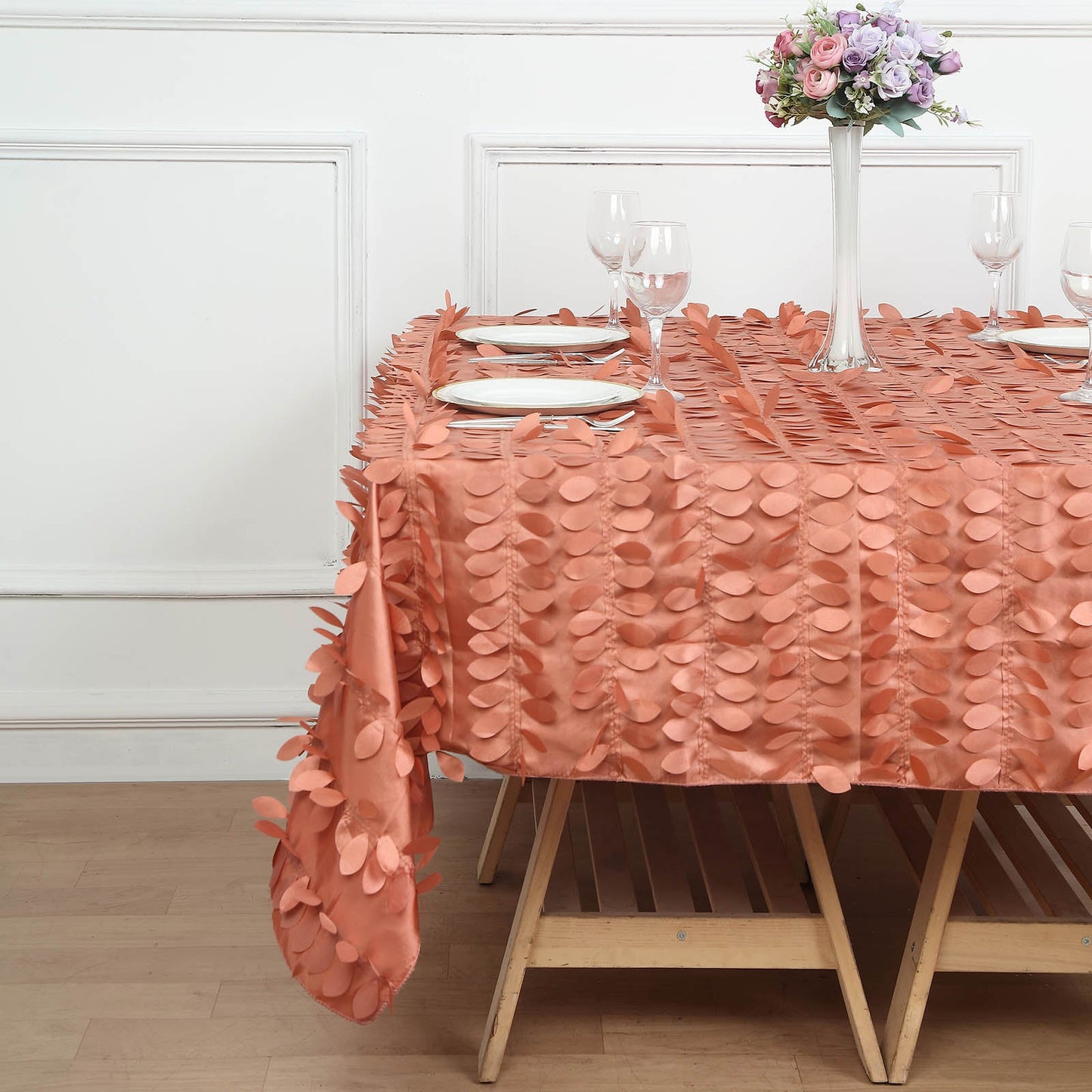 72x72inch Terracotta 3D Leaf Petal Taffeta Fabric Table Overlay