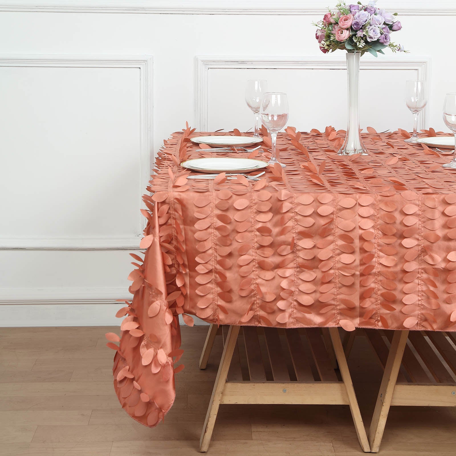 72x72inch Terracotta 3D Leaf Petal Taffeta Fabric Table Overlay
