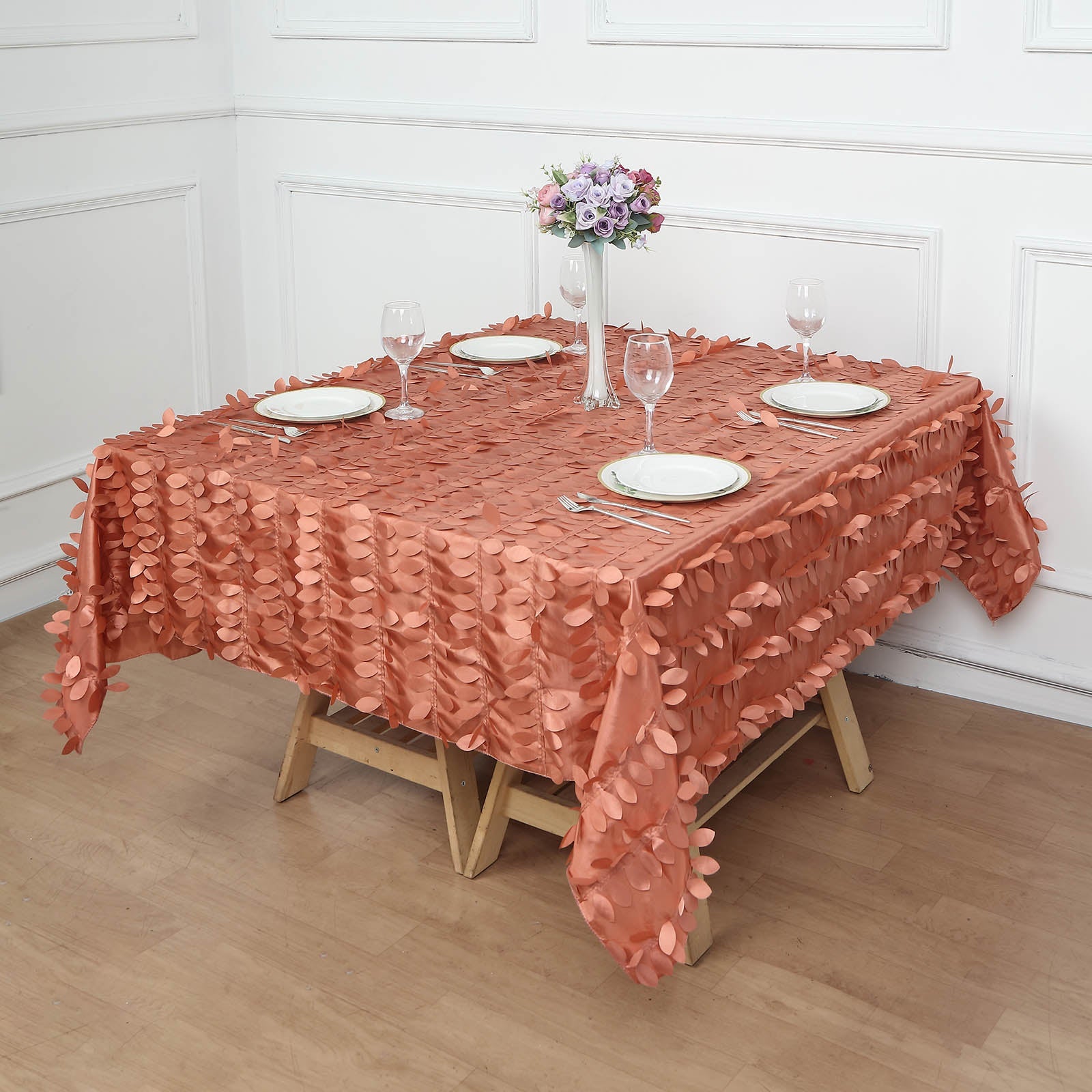 72x72inch Terracotta 3D Leaf Petal Taffeta Fabric Table Overlay