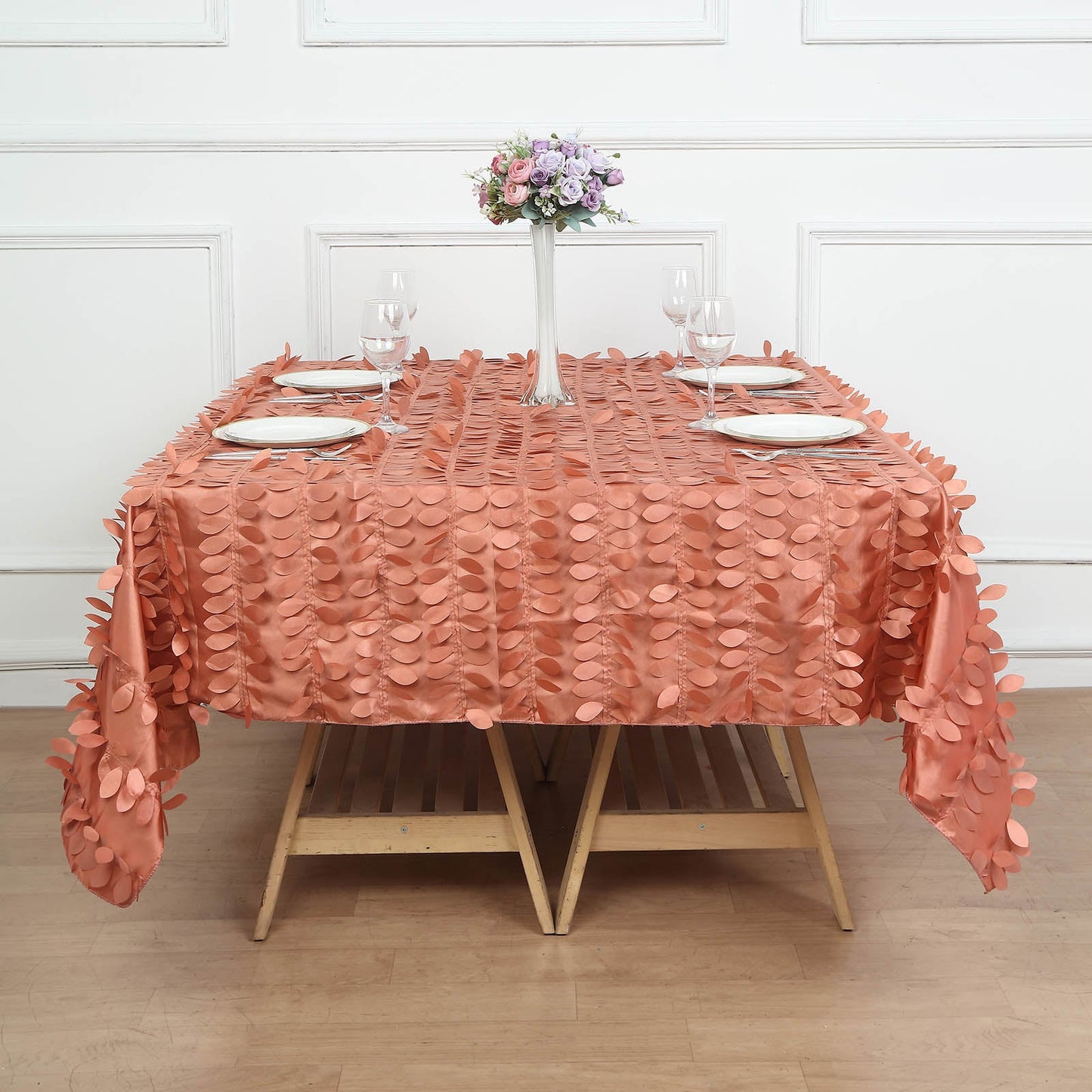 72x72inch Terracotta 3D Leaf Petal Taffeta Fabric Table Overlay