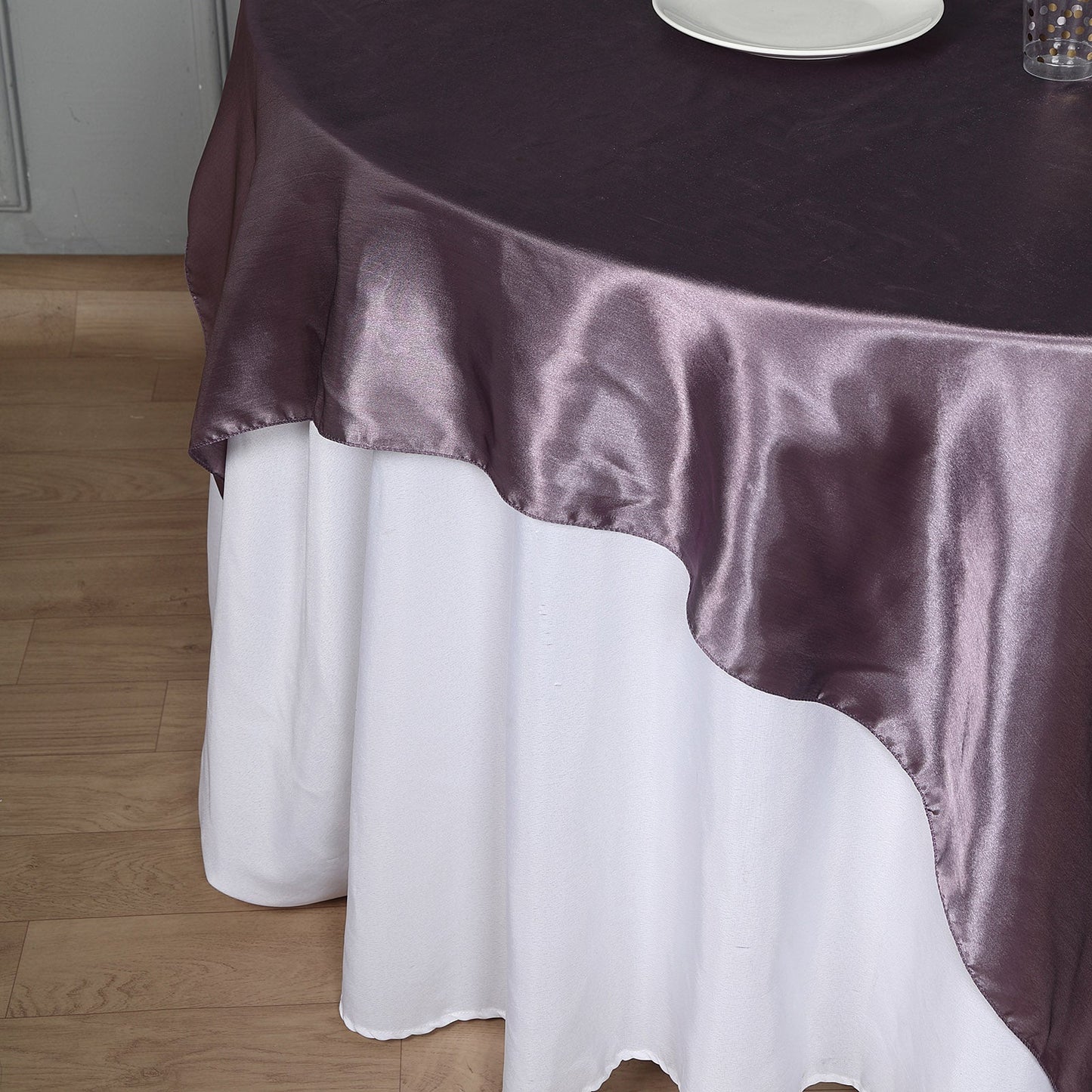 72 Inch x 72 Inch Table Overlay Violet Amethyst Square Satin Fabric