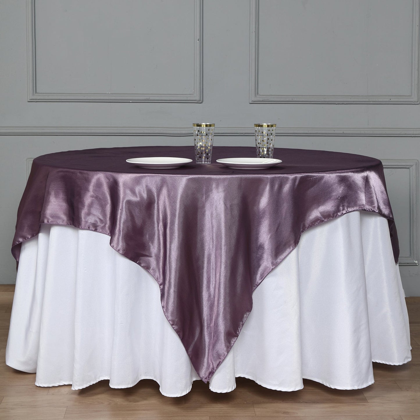 72"x72" Violet Amethyst Satin Square Tablecloth Overlay