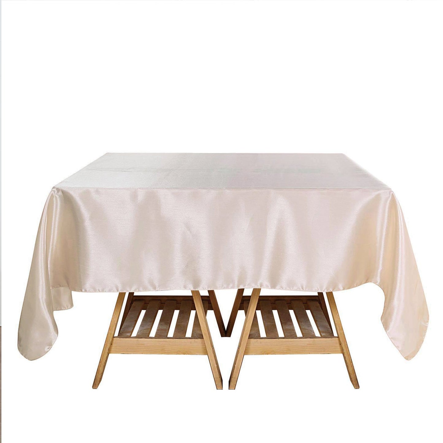 Square Satin Beige Table Overlay 72 Inch x 72 Inch