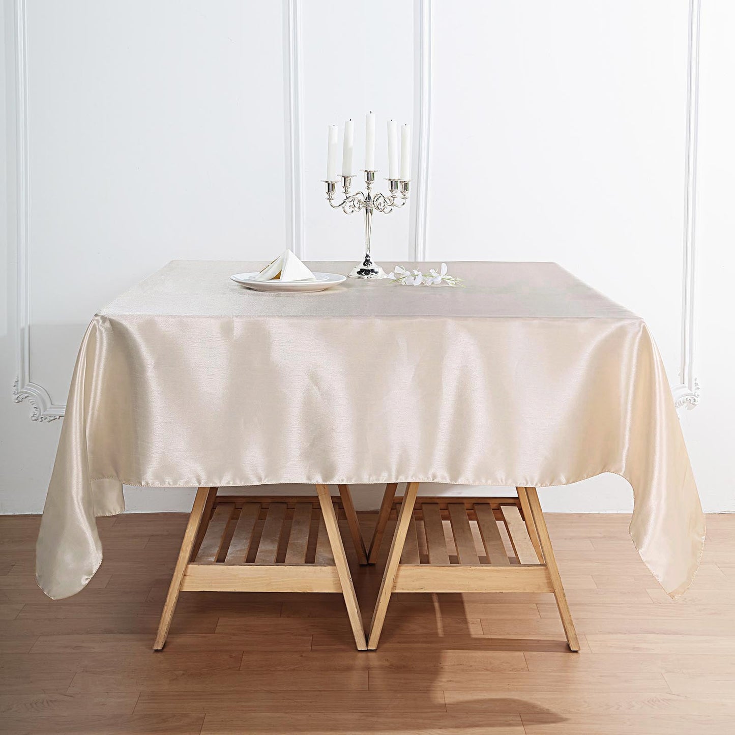 Square Table Overlay Beige Satin 72 Inch x 72 Inch