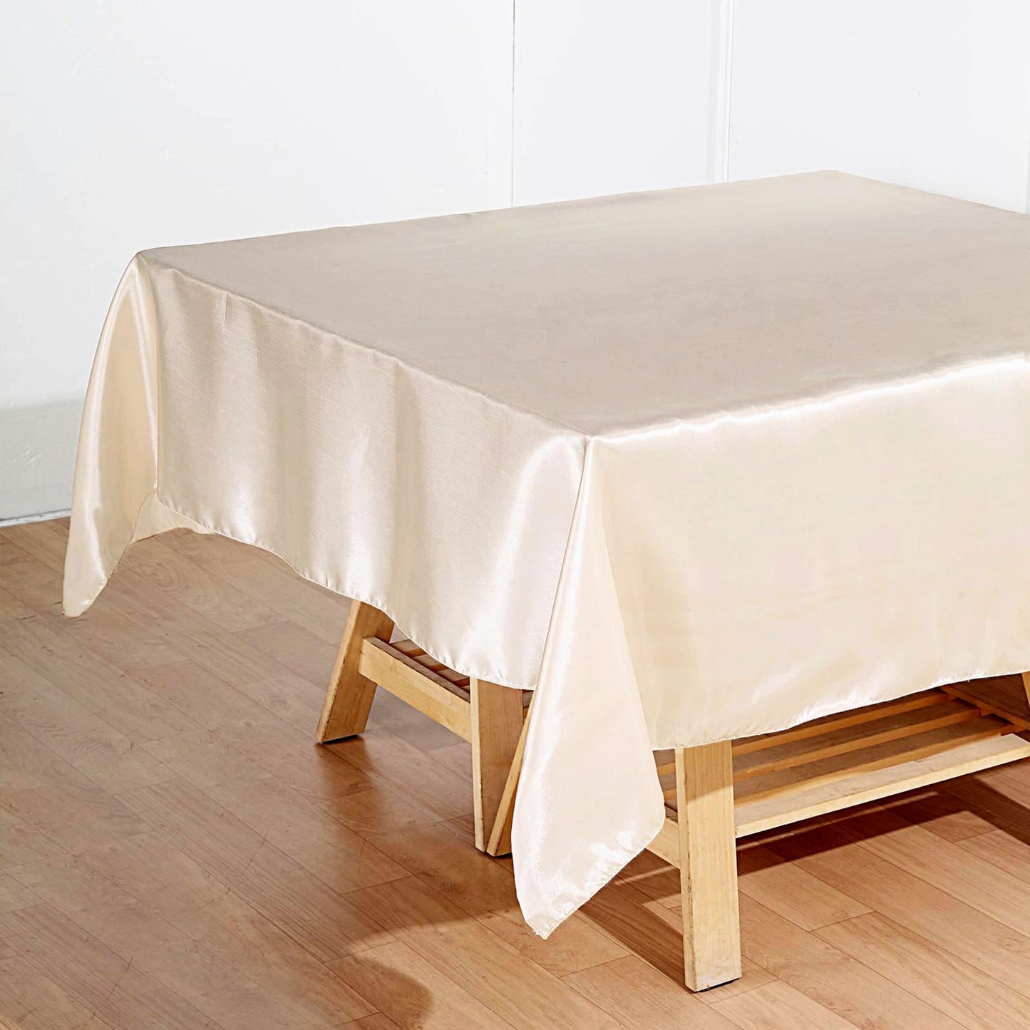 72 Inch x 72 Inch Square Satin Beige Table Overlay