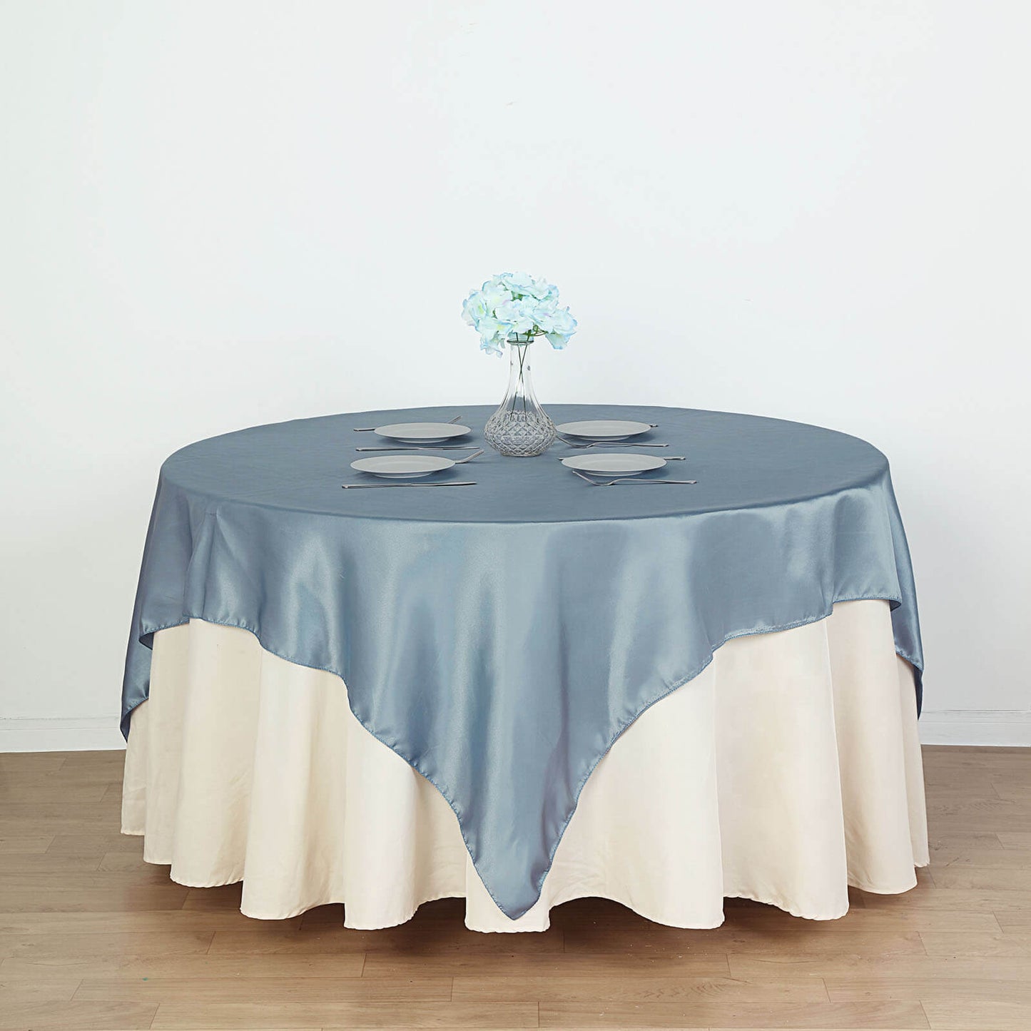 72" x 72" Dusty Blue Square Satin Tablecloth Overlay