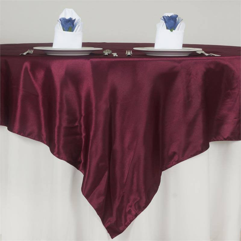 72 Inch x 72 Inch Square Burgundy Satin Table Overlay