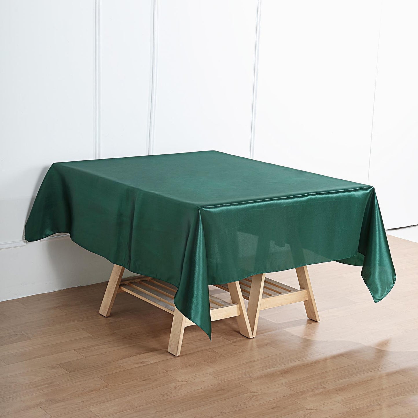 72 Inch x 72 Inch Square Satin Hunter Emerald Green Table Overlay