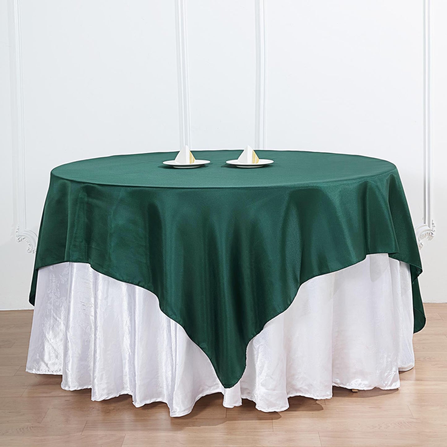 Hunter Emerald Green Square Satin Table Overlay 72 Inch x 72 Inch