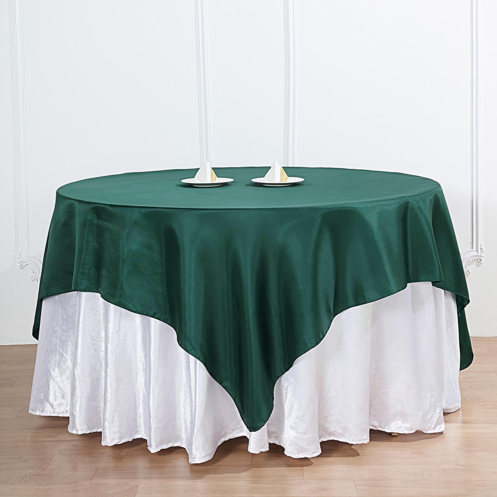 Hunter Emerald Green Square Satin Table Overlay 72 Inch x 72 Inch