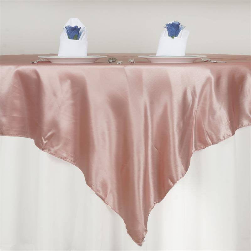 72 Inch x 72 Inch Dusty Rose Square Satin Tablecloth Overlay