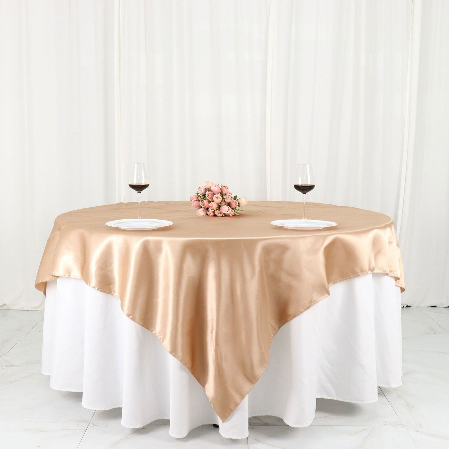 Nude Satin Square Table Overlay