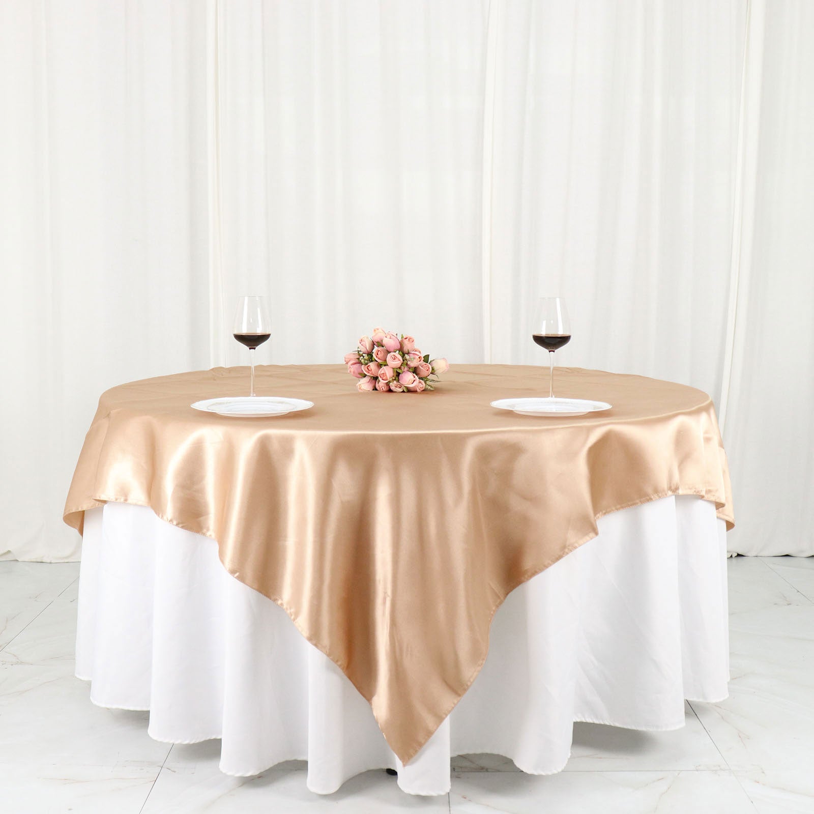 Nude Satin Square Table Overlay