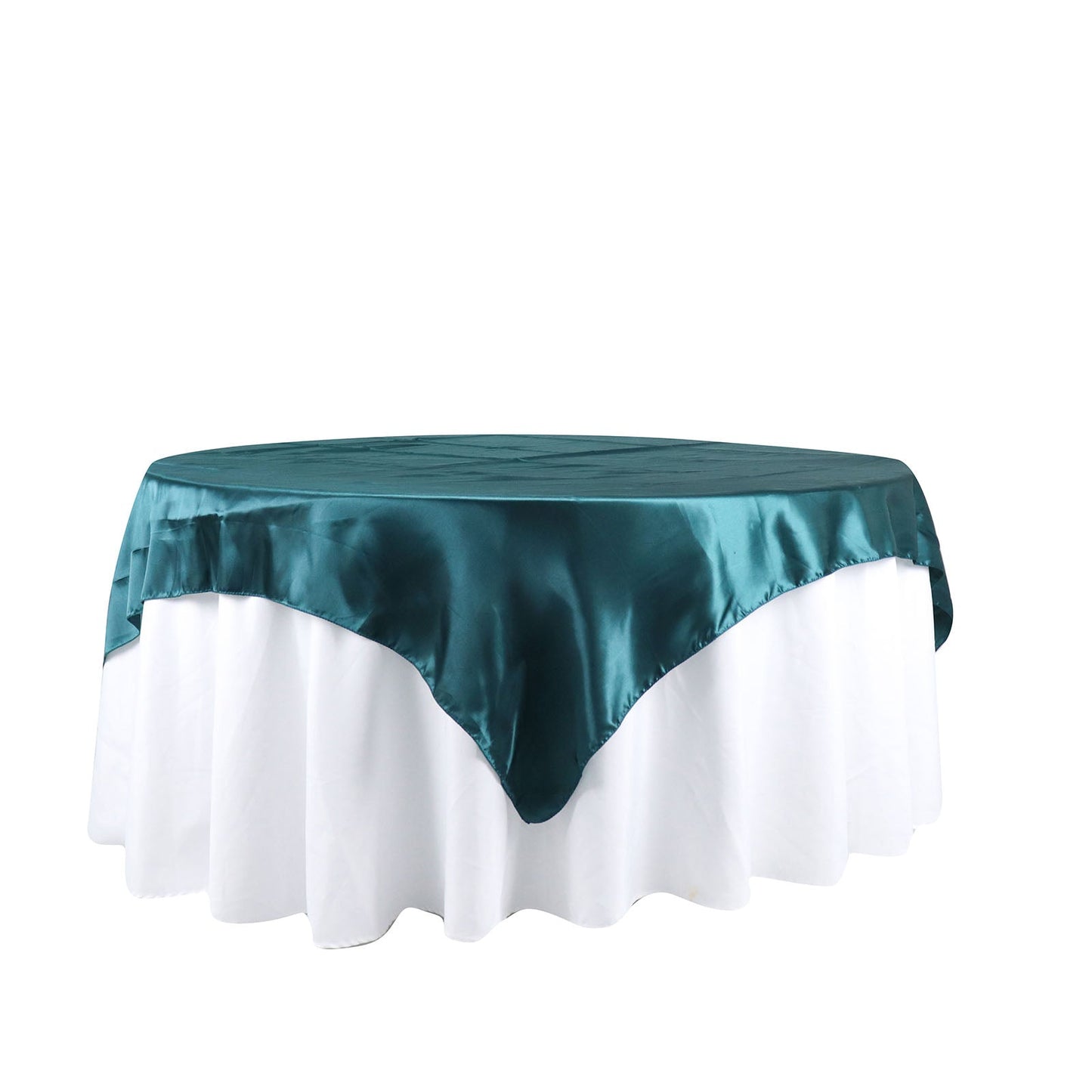 72x72 Inch Satin Square Table Overlay Peacock Teal 