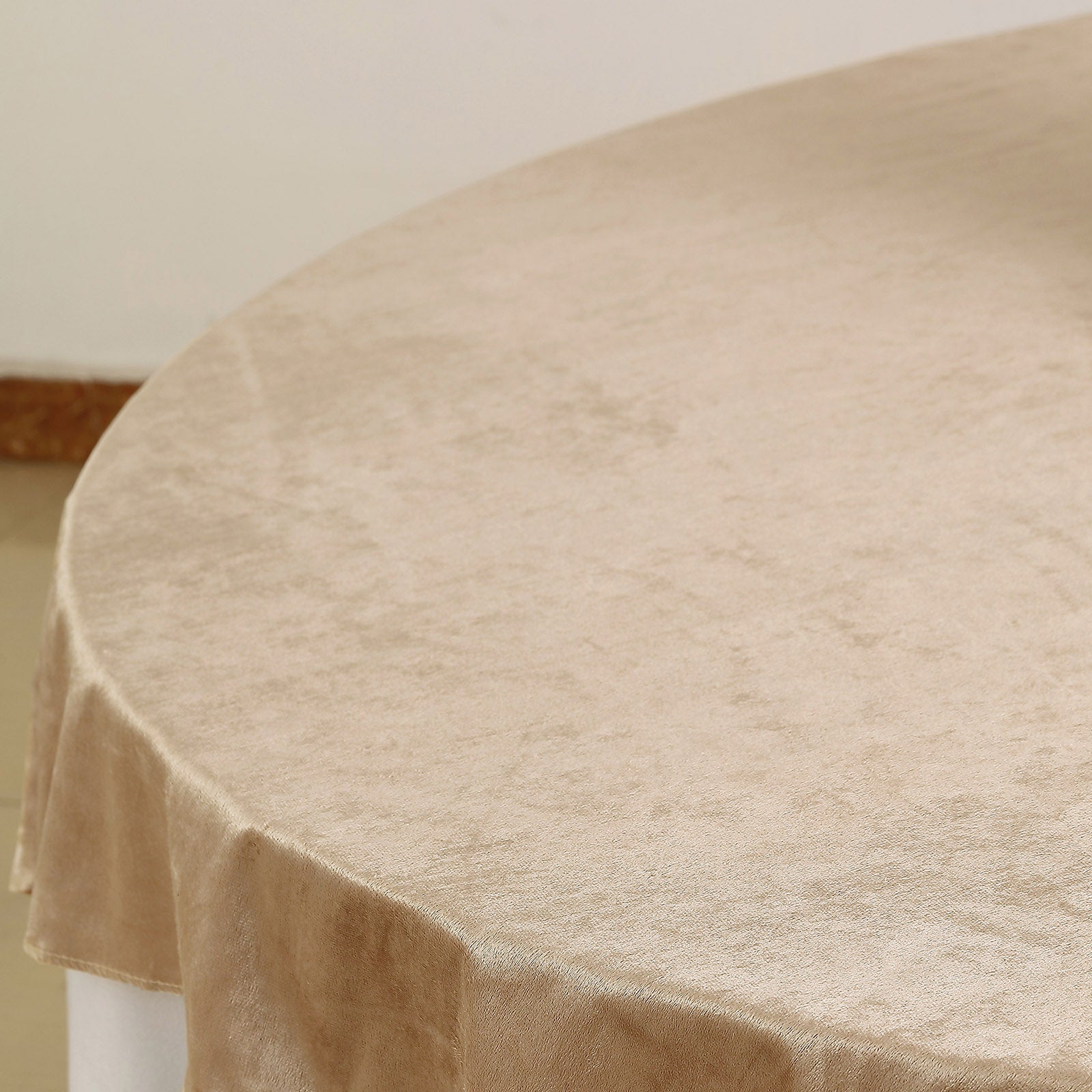 Champagne soft velvet table overlay, 72"x72" square tablecloth topper.