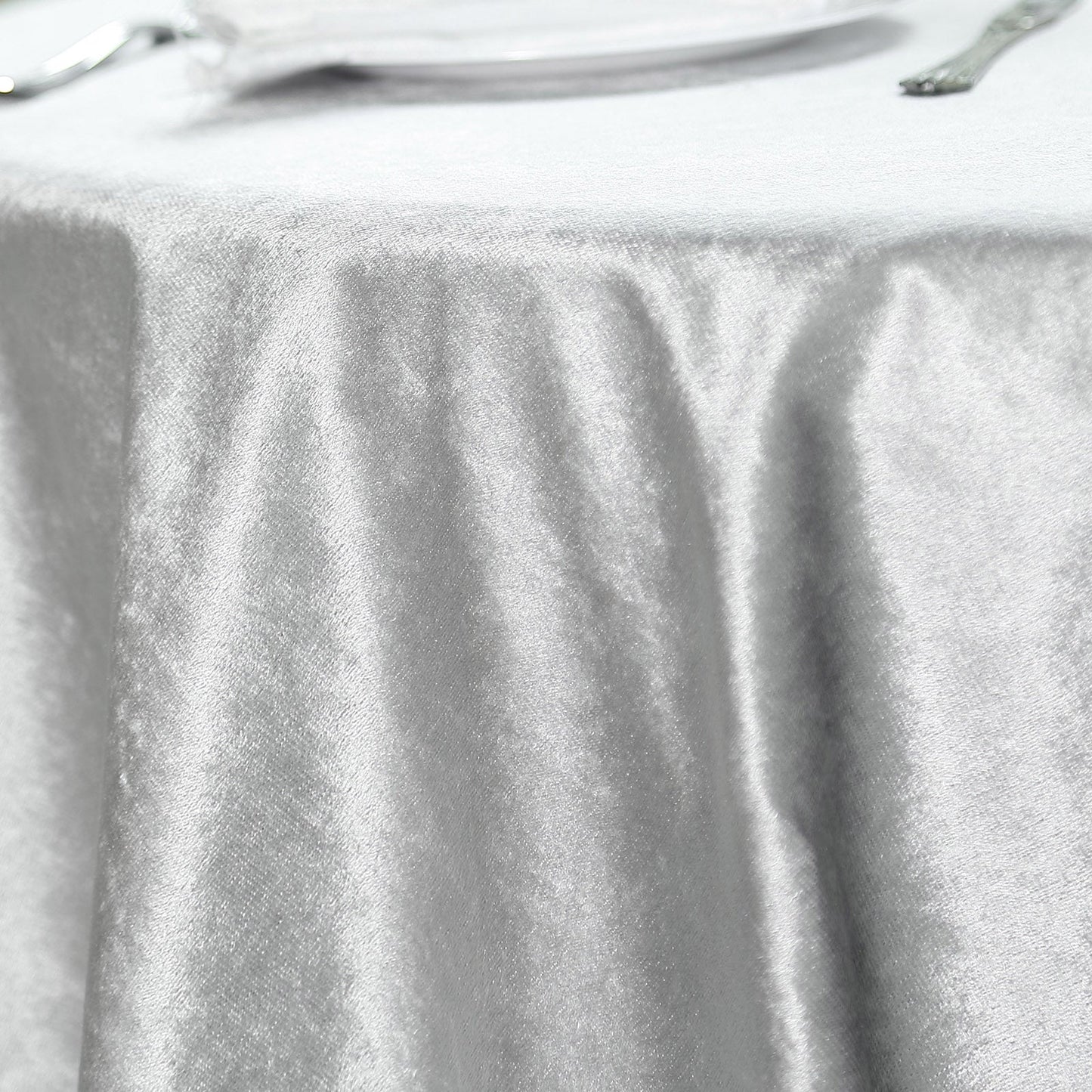 Silver premium soft velvet table overlay for square tables.