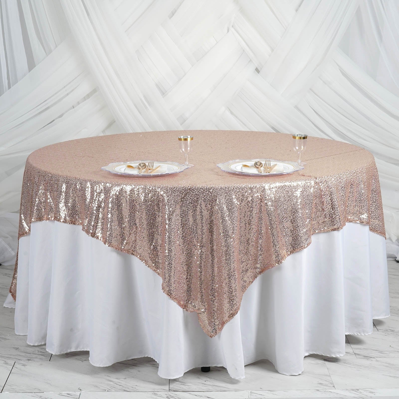 Blush Sequin Table Overlay 90