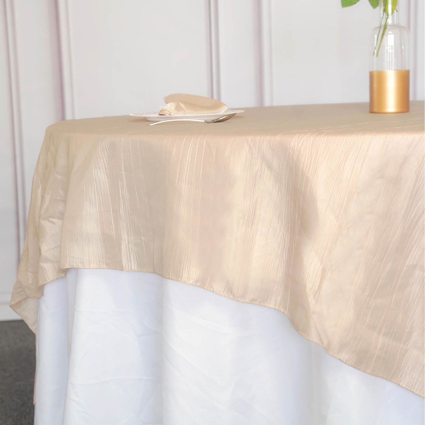 Accordion Crinkle Taffeta Overlay In Beige 90 Inch