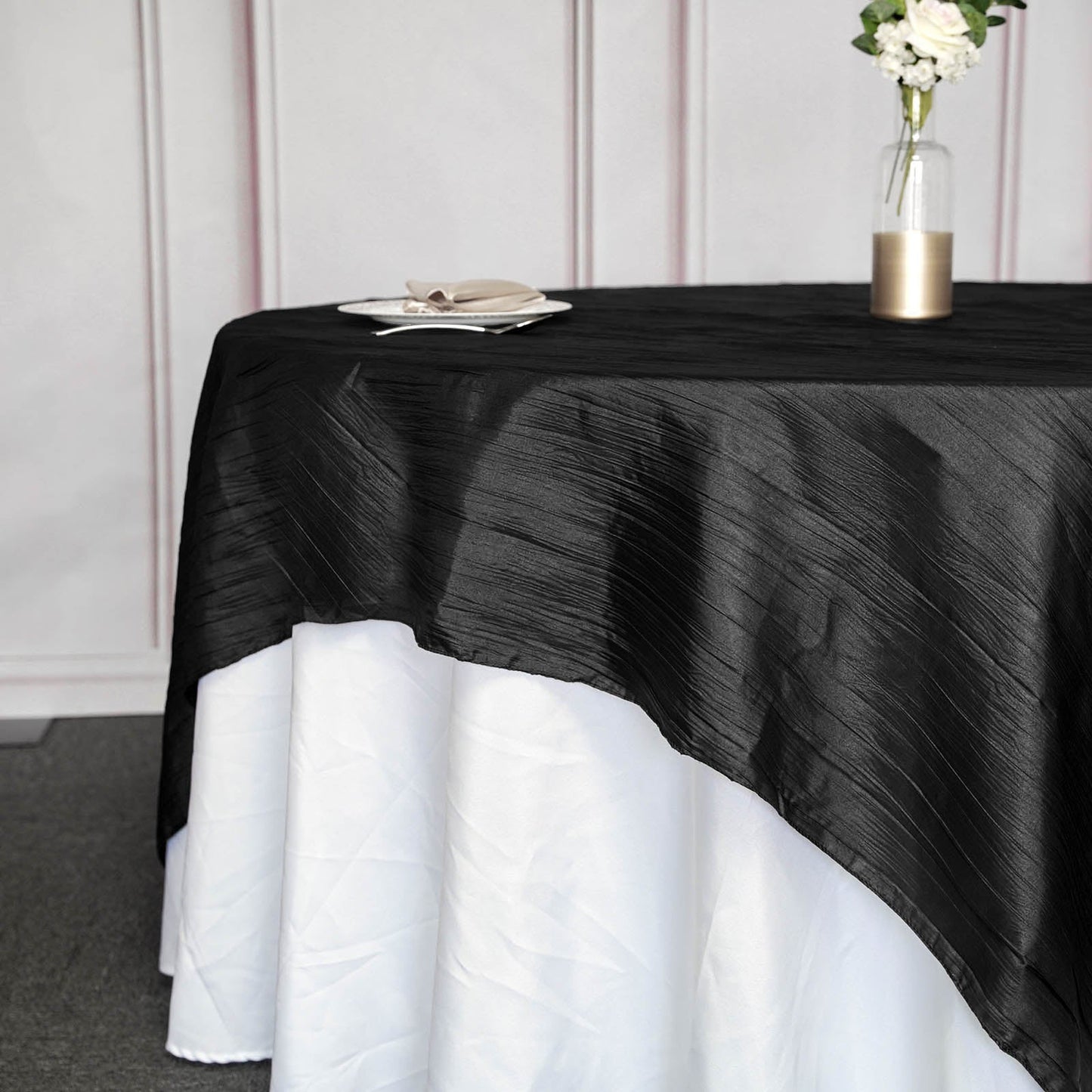 Table Overlay 90 Inch In Black Accordion Crinkle Taffeta