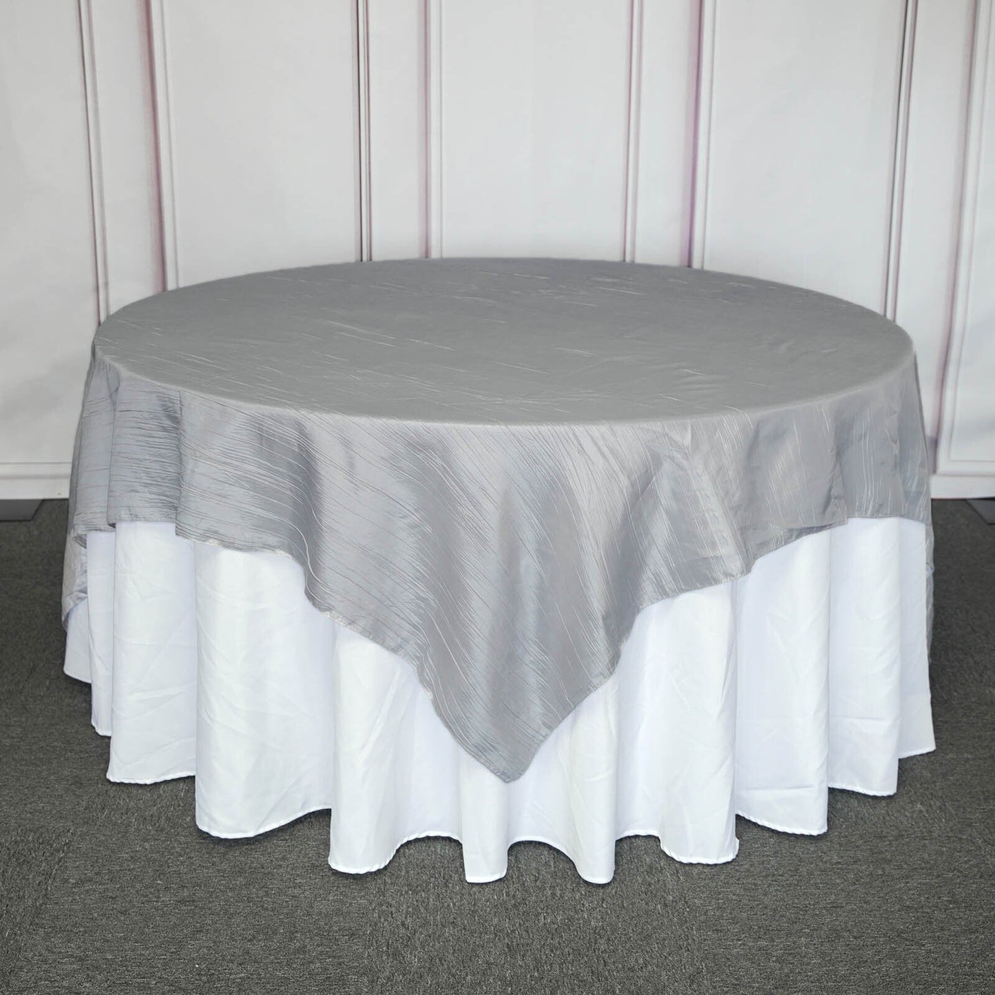 Silver Table Overlay 90 Inch x 90 Inch In Accordion Crinkle Taffeta 