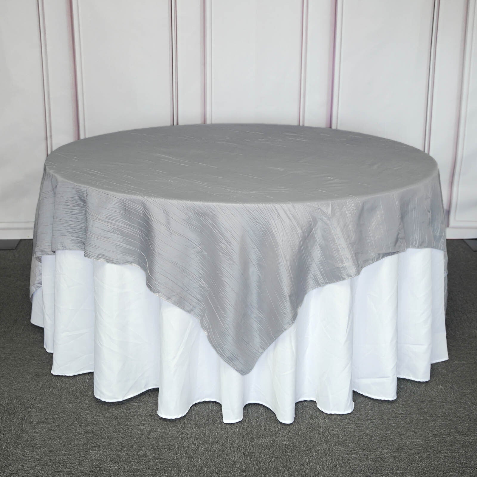 Silver Table Overlay 90 Inch x 90 Inch In Accordion Crinkle Taffeta 