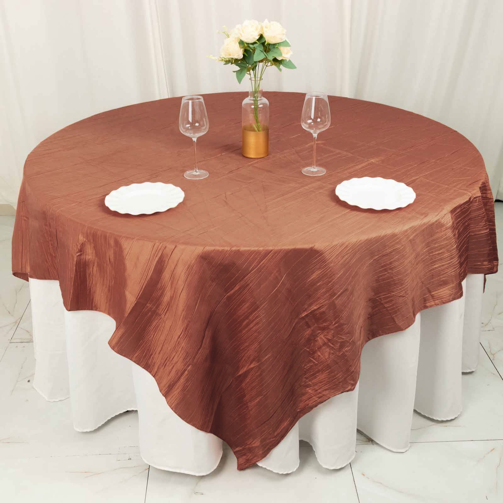 90x90inch Terracotta Accordion Crinkle Taffeta Square Table Overlay