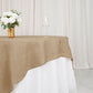 Natural boho chic faux burlap jute table overlay in tan.
