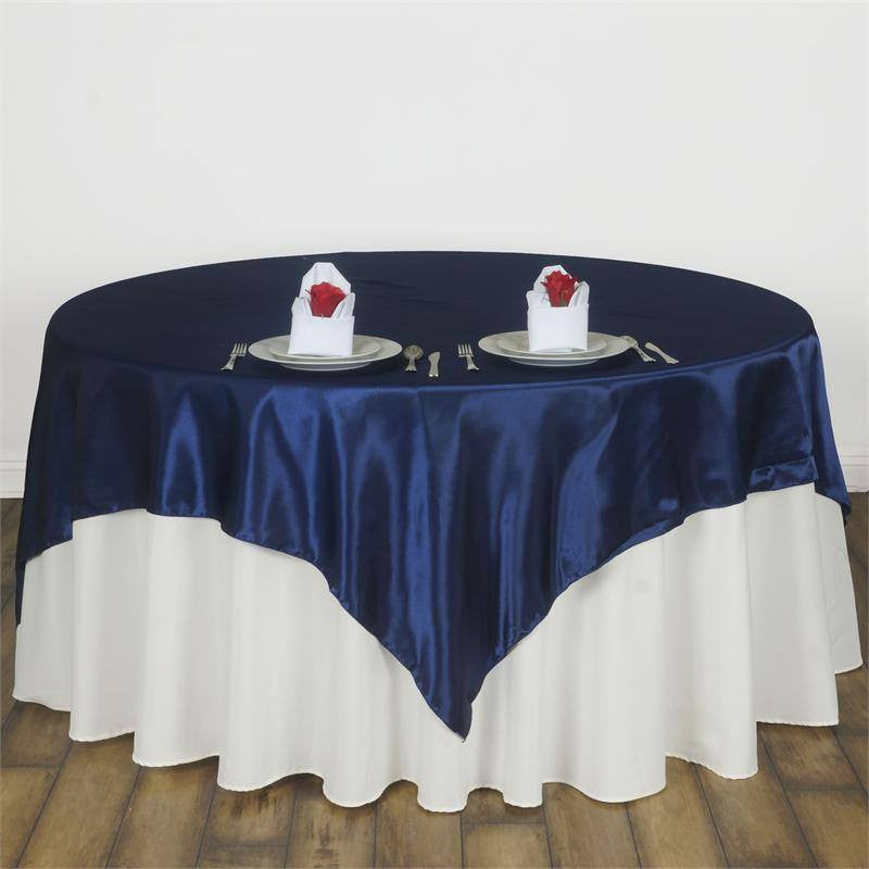 Navy Blue Satin Square Tablecloth Overlay 90 Inch x 90 Inch