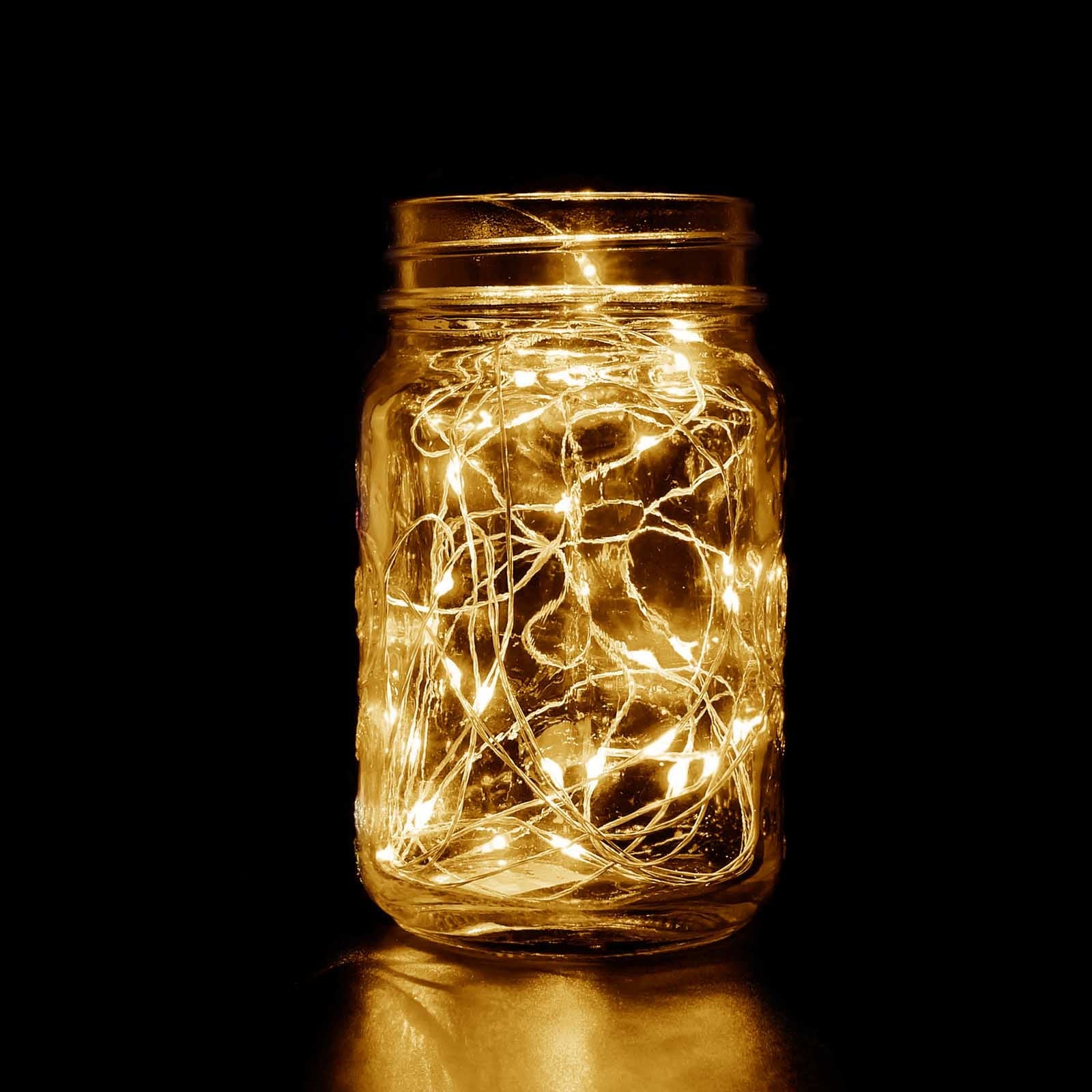 Clear starry bright 20 LED string lights in a jar.