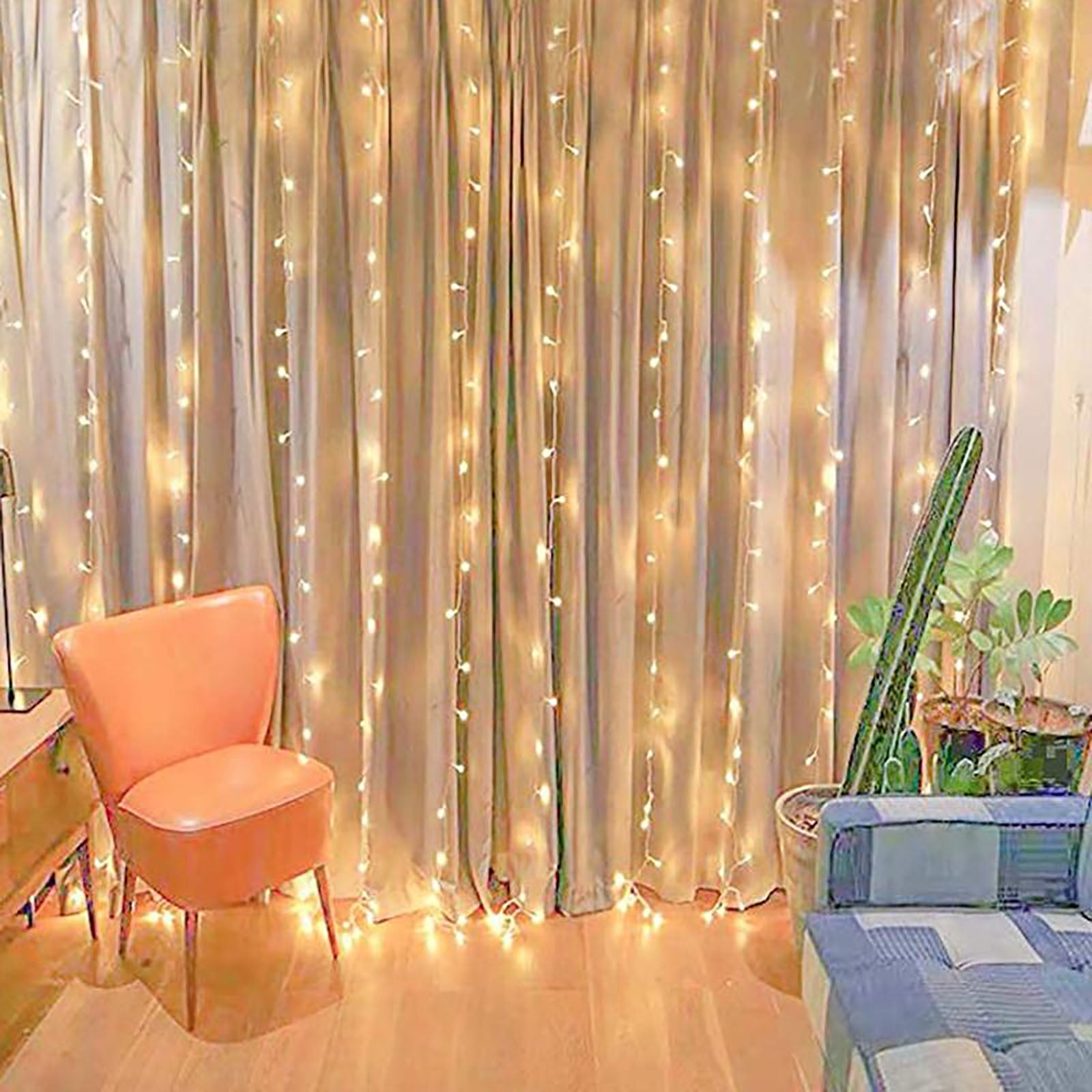 Warm white 300 LED icicle curtain fairy string lights with 8 modes.