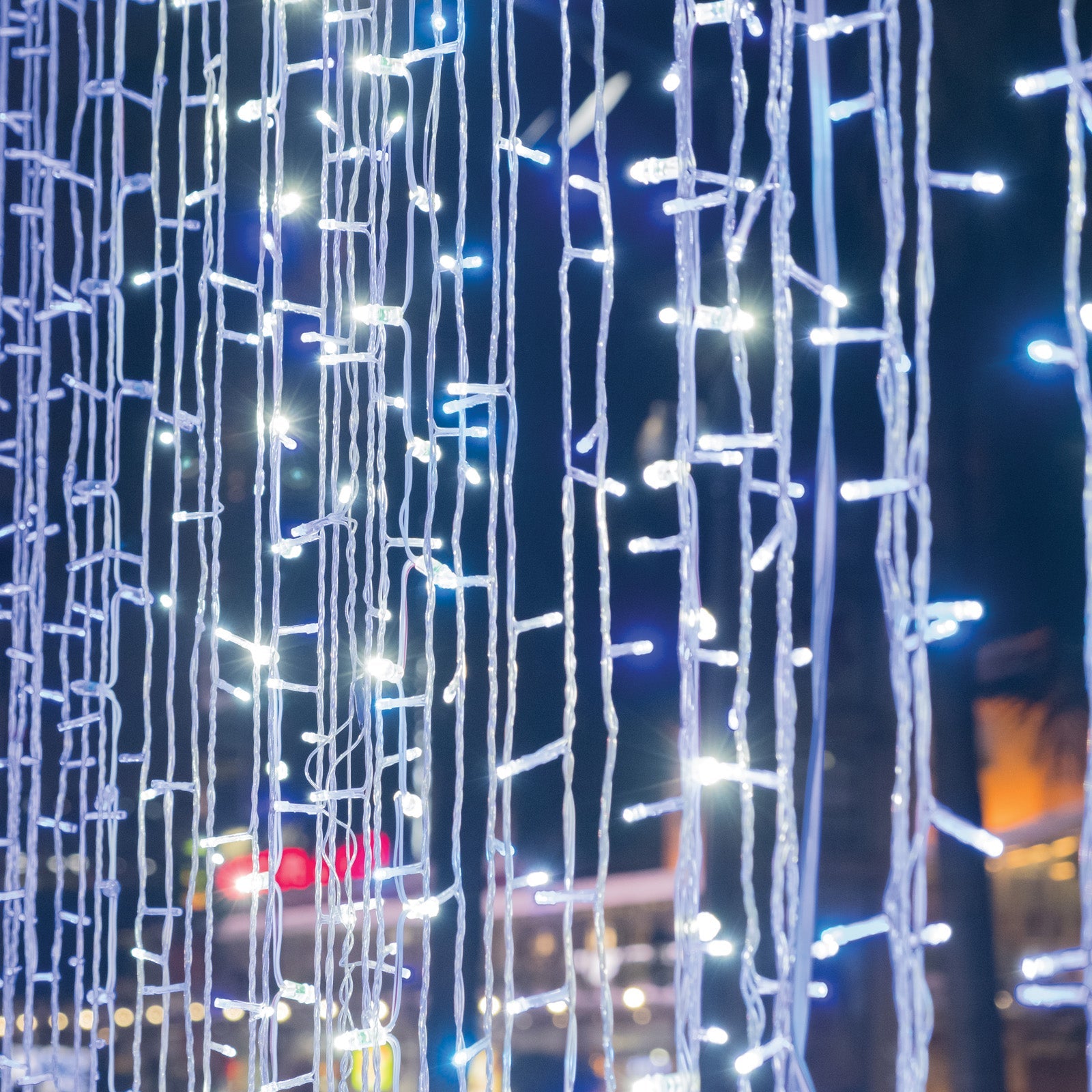 Cool white 300 LED icicle curtain fairy string lights with 8 modes.