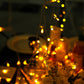 Warm white 192 LED icicle curtain fairy string lights in a cozy setting.