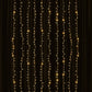 Warm white 192 LED icicle curtain string lights in a dark setting.