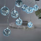 Silver disco mirror ball LED string lights with a cool white glow.