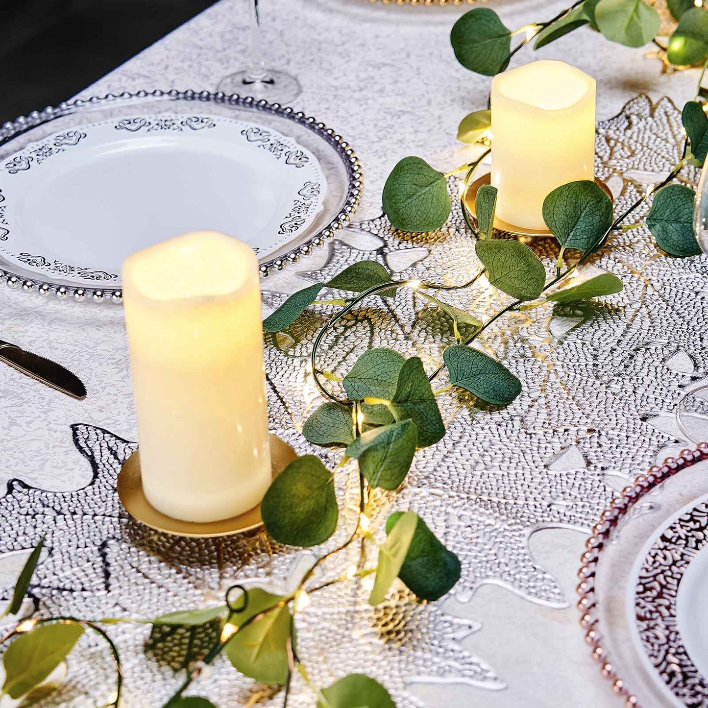 Artificial 32 Feet Warm White Green Silk Eucalyptus Leaf Garland Vine String Lights with 100 LED Battery Powered