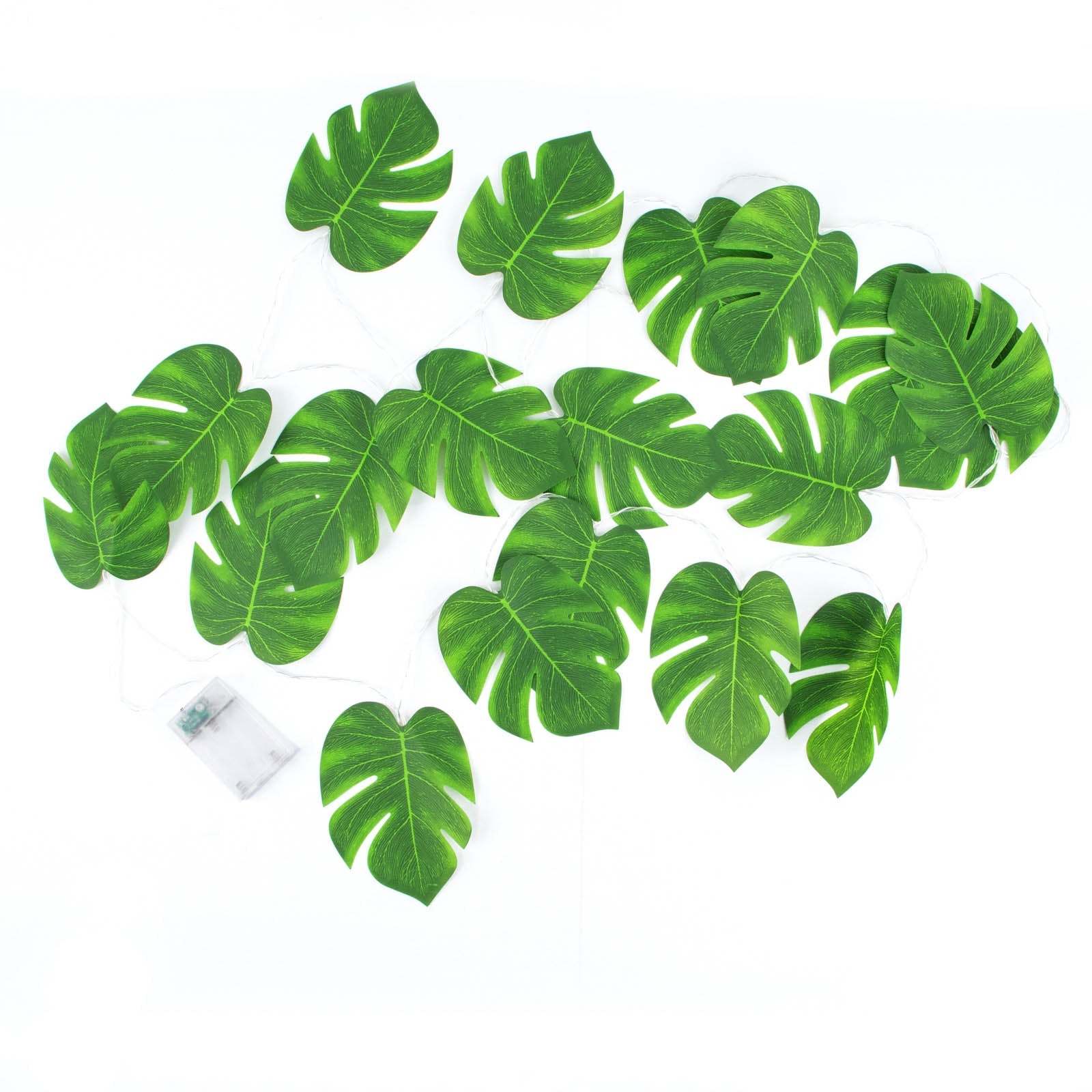 10ft Warm White LED Artificial Monstera Leaf Garland String Lights#whtbkgd