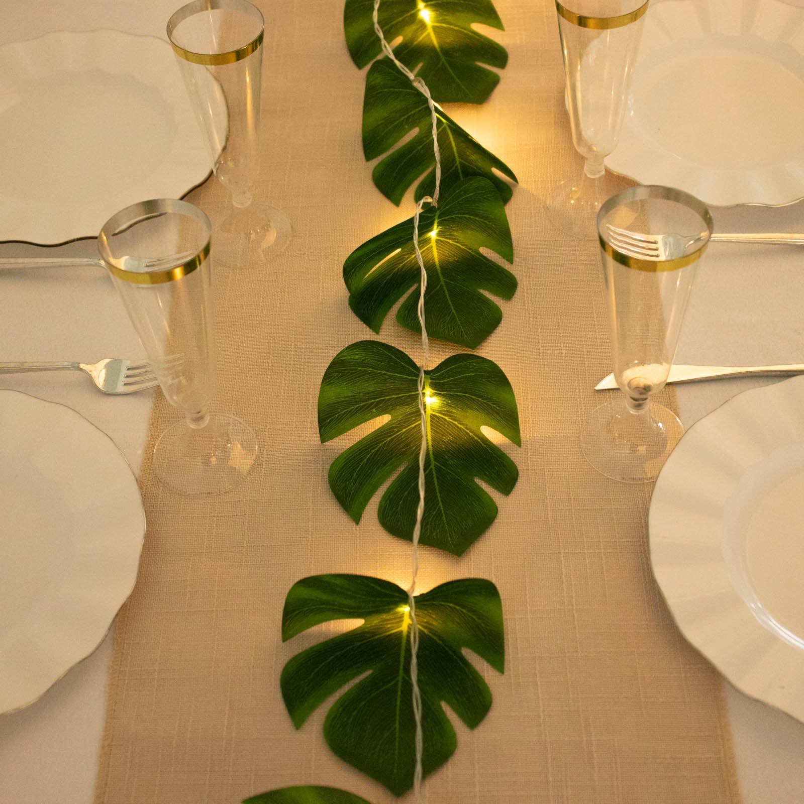 10ft Warm White LED Artificial Monstera Leaf Garland String Lights