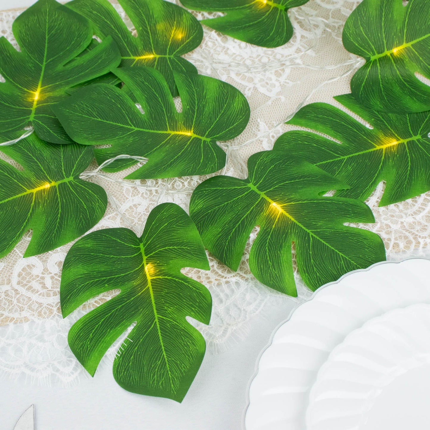 10ft Warm White LED Artificial Monstera Leaf Garland String Lights