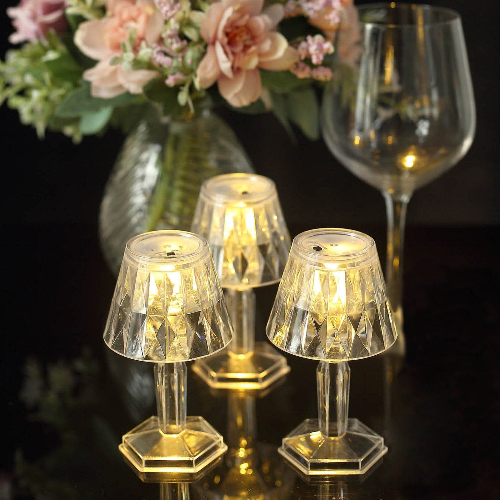Warm white crystal mini acrylic LED desk lamps, decorative accent night lights.