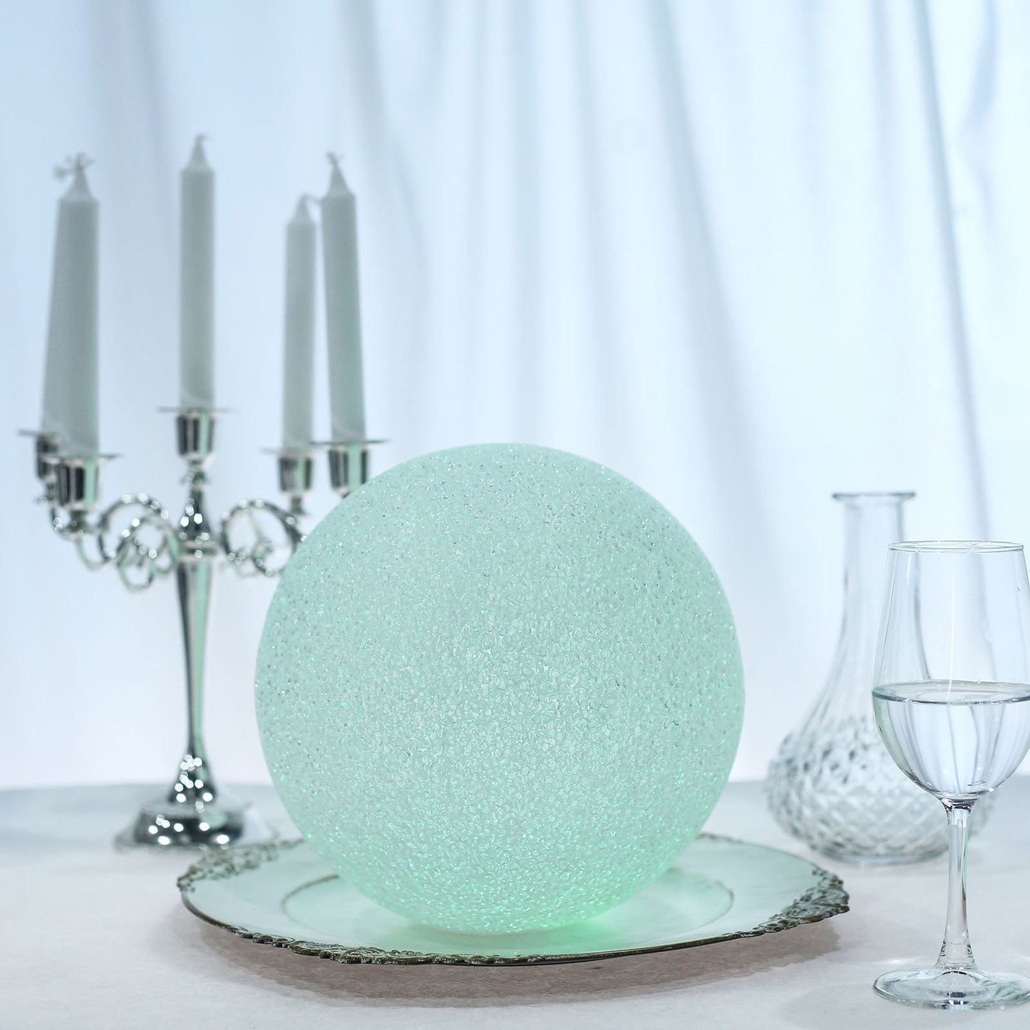 Color Changing LED Ball Light Centerpiece in mint green.