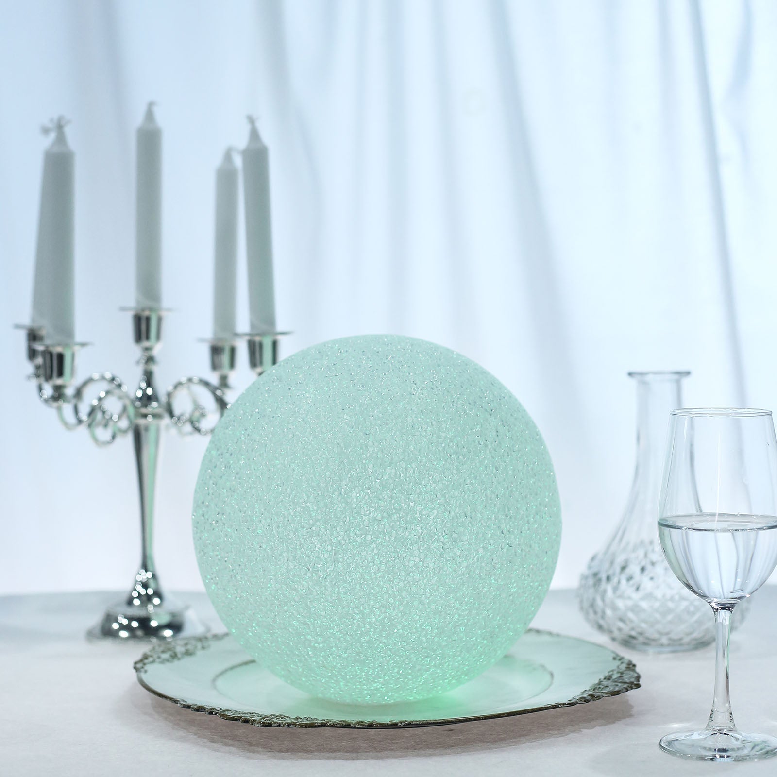 Color Changing LED Ball Light Centerpiece in mint green.