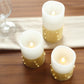 Gold LED pillar candles with fairy string lights, battery operated, set of 3.