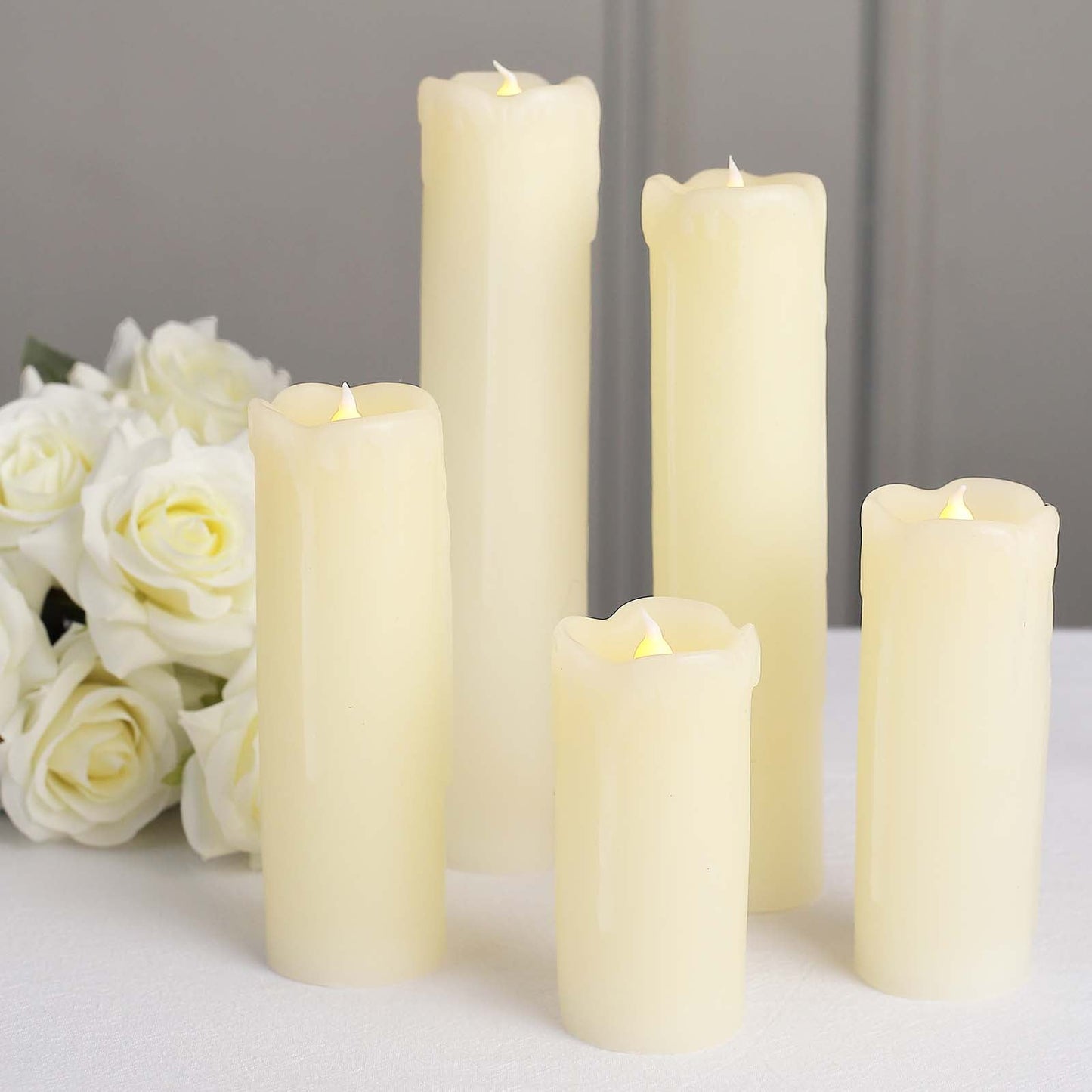 Set of 6 LED Flameless Luminaria Candles Drip Wax Ivory - Battery Operated Pillar Lighting