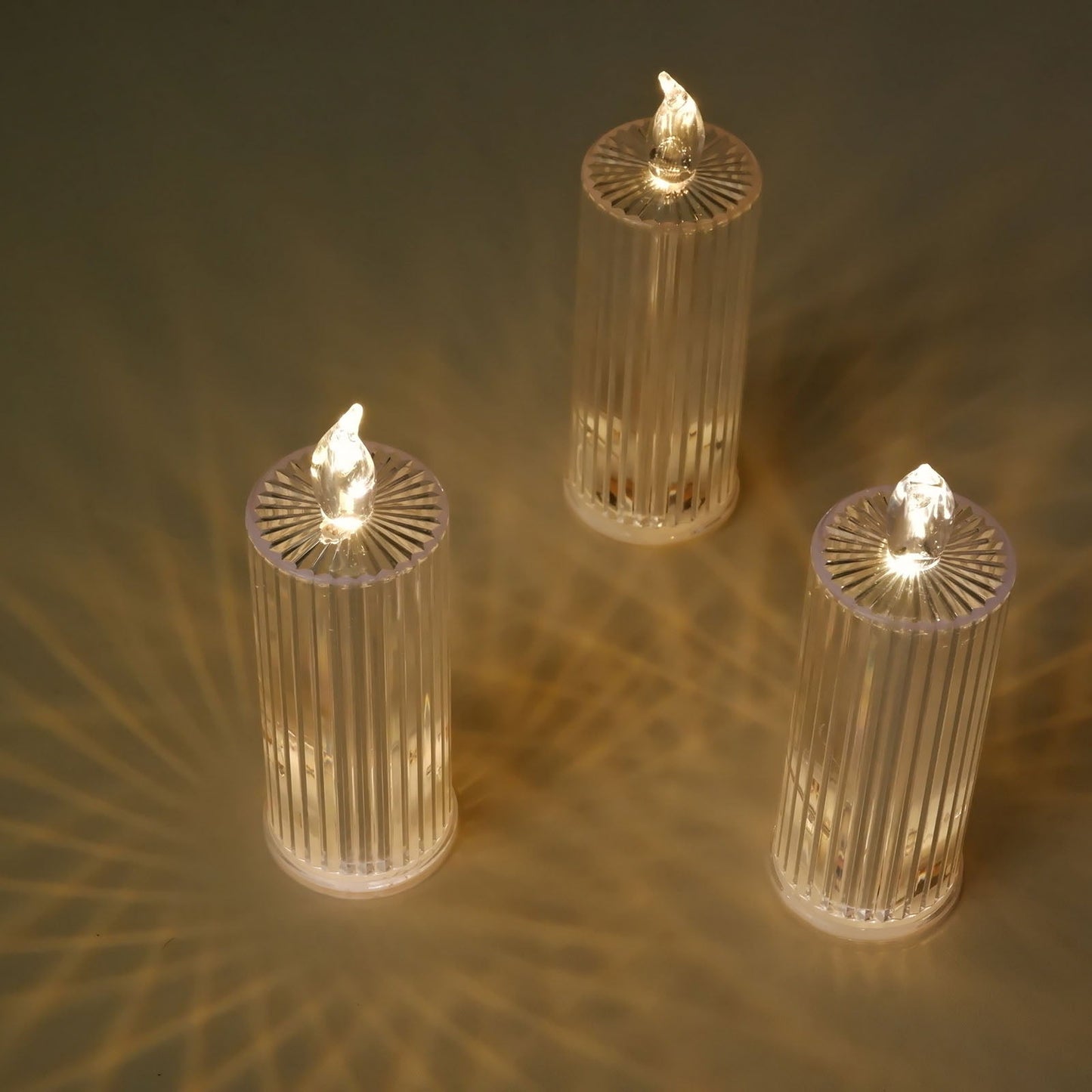 3 Pack Warm White Clear LED Pillar Candles, Flameless Battery Operated Lamps Diamond Acrylic Candle Light 6"